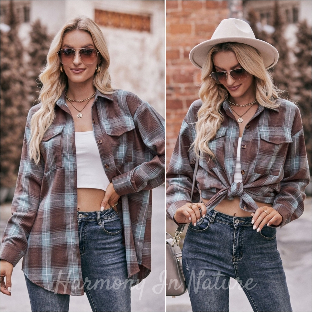 Vivian Plaid Button-Down Shirt - Brown Green